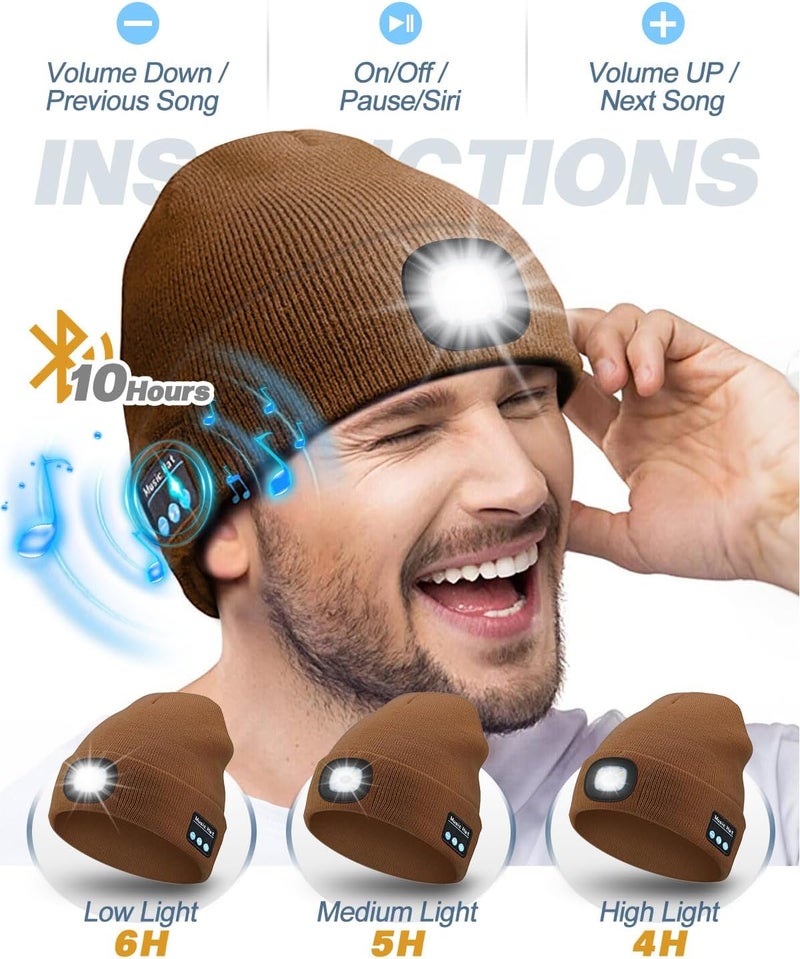 MOXTOYU Bluetooth Beanie with Light, USB Rechargeable LED Headlamp Winter Hat, Christmas Stocking Stuffers Gifts for Men Women - Image 3
